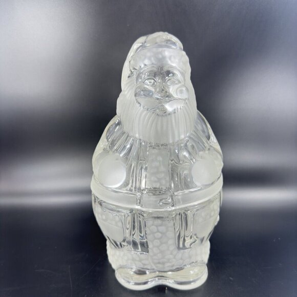 Gorham Holiday Traditions Crystal Glass Clear Santa Treat Jar Frosted Germany - Picture 12 of 13